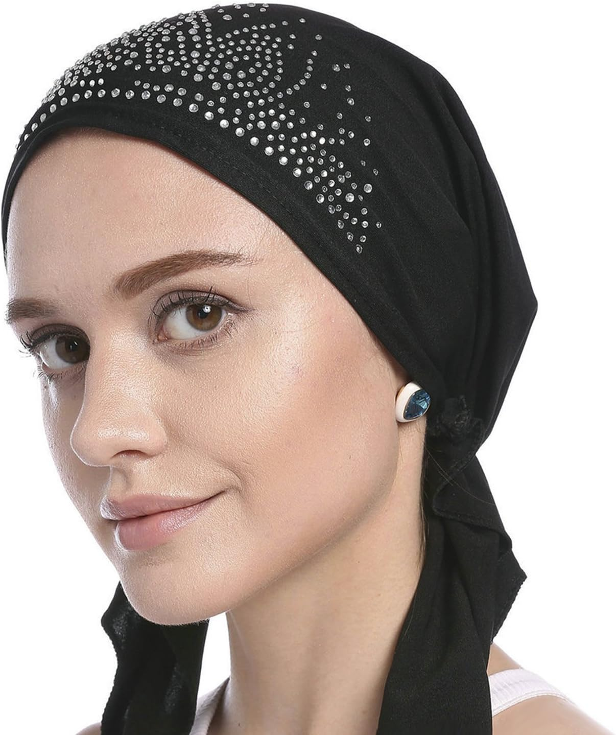 Woman'S Chemo Hat Crystal Pleated Stretchy Turban Cap Beanie Bandana Skull Cap Ethnic Head Wrap Hat Headscarf for Cancer Patients,Alopecia Hair Loss