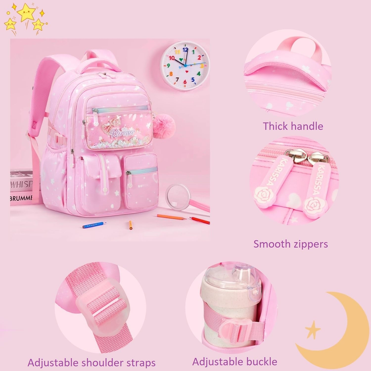 ETAISHOW Kids Backpack for Girls Bookbag for Elementary School Pre Girls School Bag Water Resistant image number 4