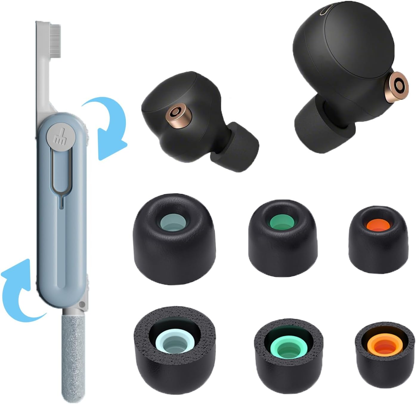 [3 Pairs] Replacement Eartips Earbuds Buds Set for Sony WF-1000XM5 & WF-1000XM4 Earphone with Cleaning Kit,Noise-Reducing Non-Slip 5 in 1 Storable Cleaning Pen & Memory Foam Ear Tips(Black)