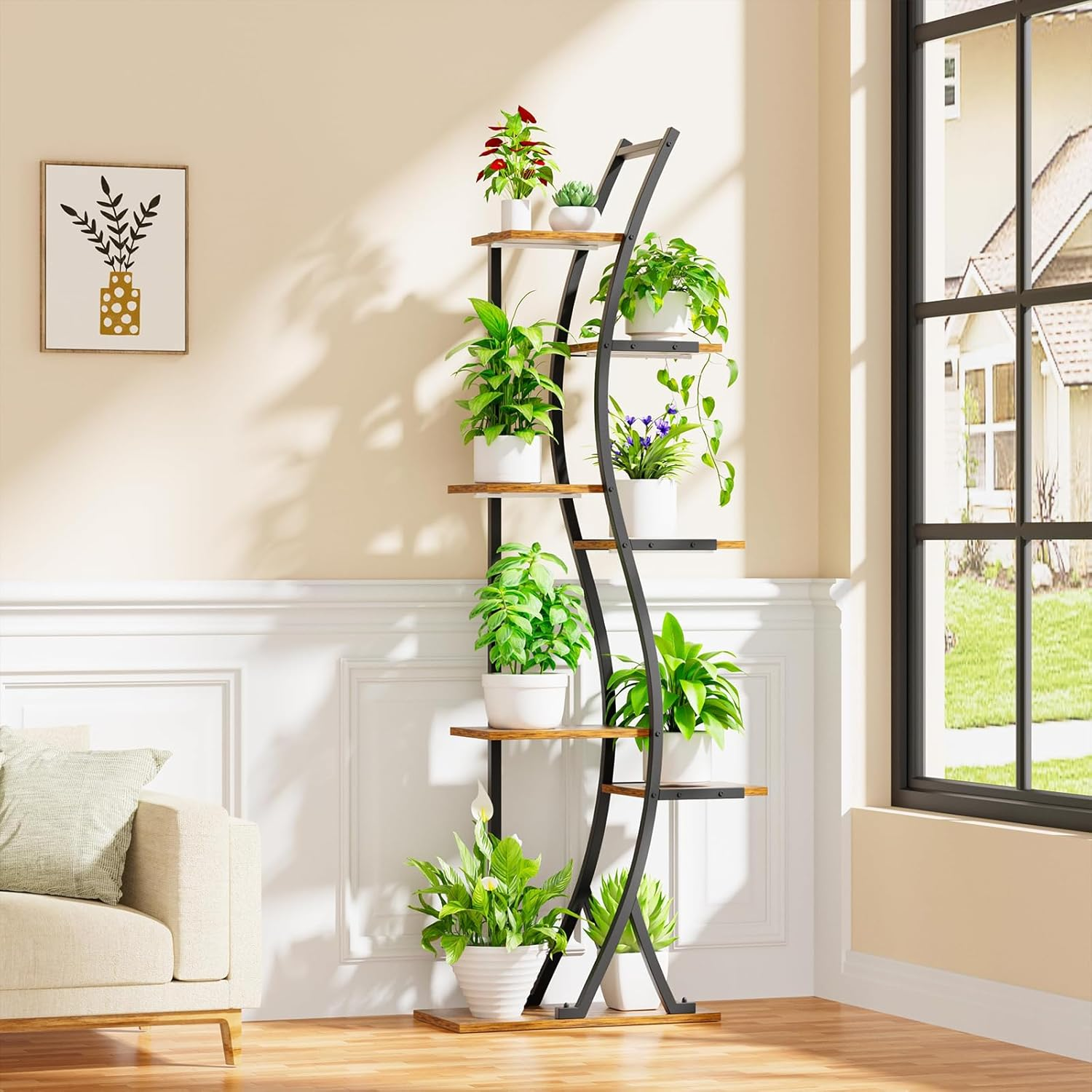 160Cm Plant Stand Indoor, 7-Tiered Indoor Plant Shelf with Grow Lights Can Hold a Variety of Indoor Plants, S-Shaped Plant Stand Display Stand, Suitable for Bedroom, Terrace, Living Room image number 1