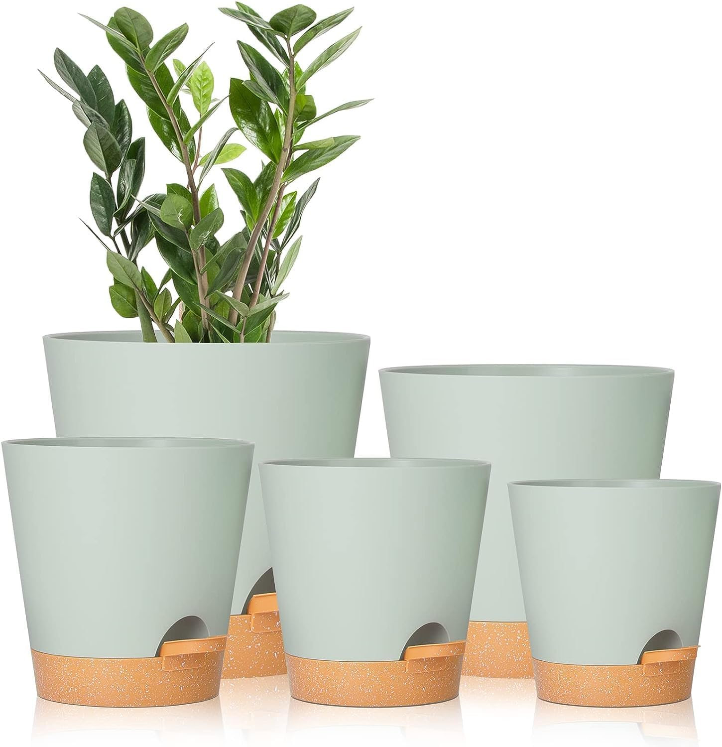 6 Pcs Plant Pots, 8/7/6.5/6/5.5/5 Inch Self Watering Plant Pots with Drainage Holes,Modern Decorative Plastic Pots for Plants with Drainage Hole and Tray for All House Plants
