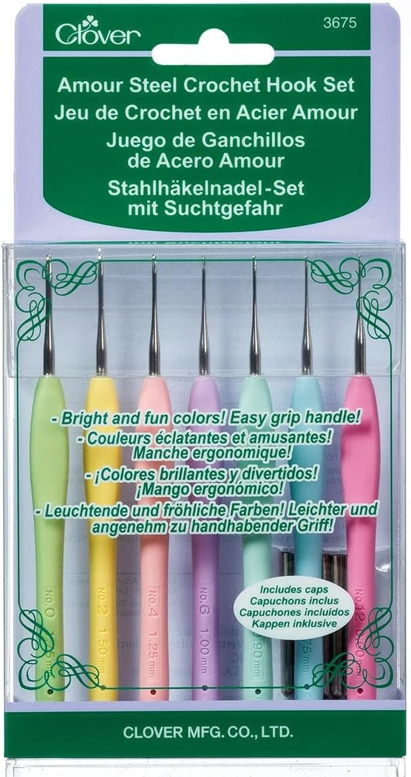 Clover Amour Steel Crochet Hook Set, Multicolor, 7.5" Height X 1.1" Width X 4" Length