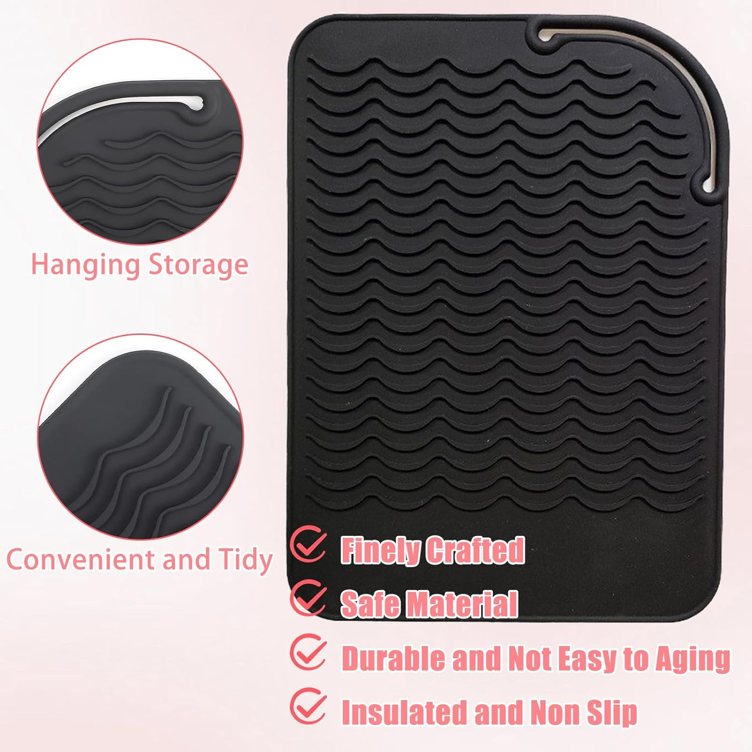 2 Pieces Heat-Resistant Mat for Curling Irons, Heat-Resistant Silicone Mat Curling Iron, Heat-Resistant Mat for Hair Straighteners, for Straightening Combs, Curling Irons, Hair Straighteners, Hair image number 6