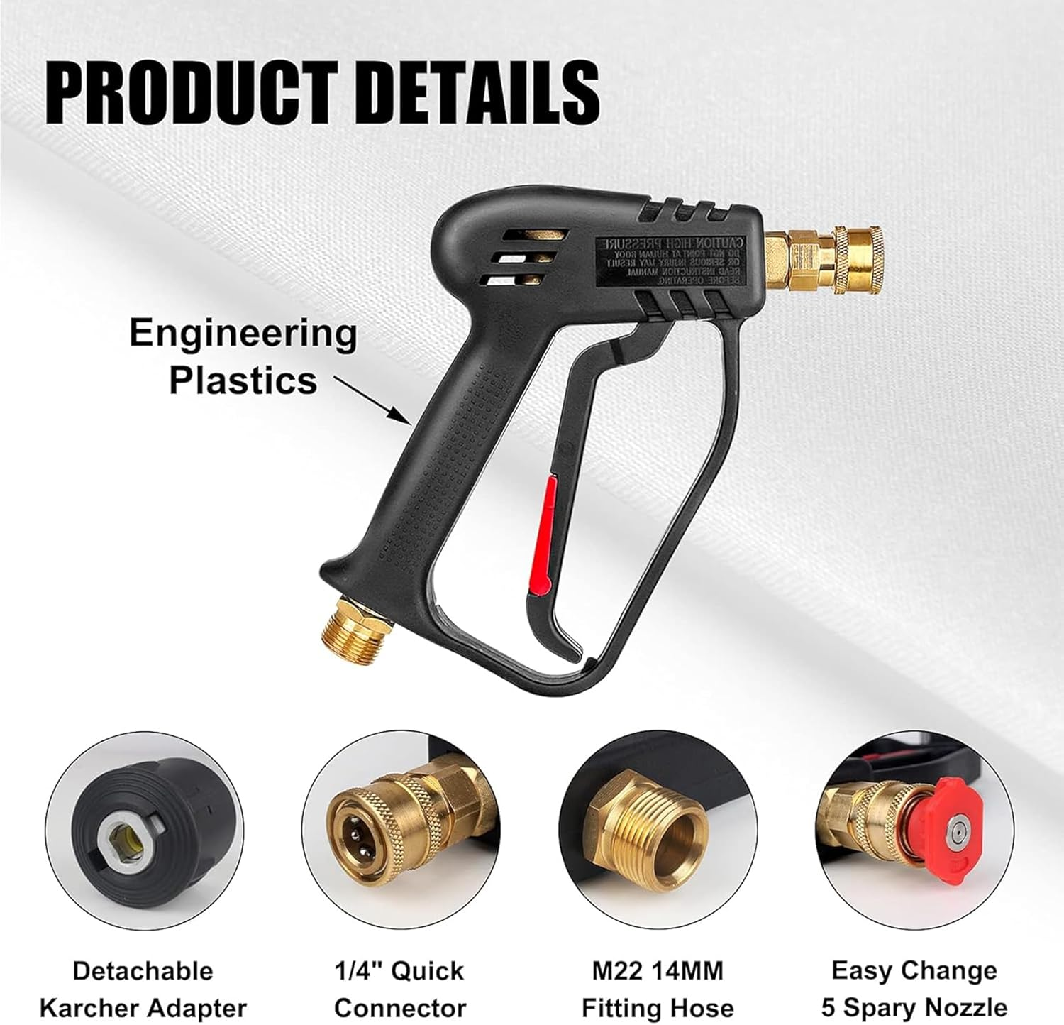 Short Pressure Washer Gun - Pressure Washer Handle Gun with 5 Nozzle,Stubby Pressure Washer Gun Compatible with Karcher Hose and M22-14MM Fitting Hose image number 5