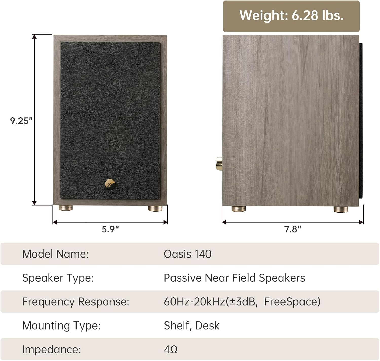 Hivi-Swans Oasis Passive Speakers, 2-Way Bookshelf Speakers for Desktop Stereo or Home Theater Surround Sound