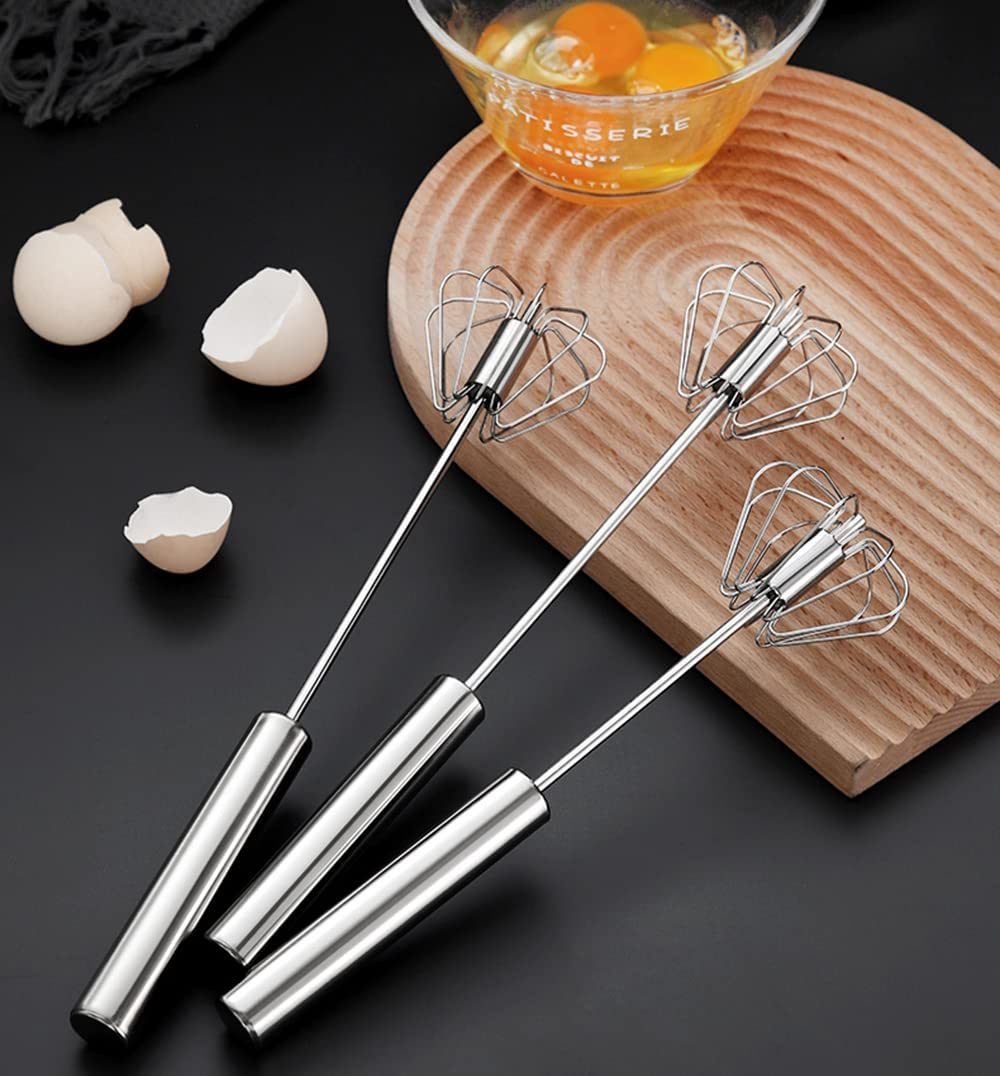 Tongke 2 Pack Stainless Steel Semi-Automatic Egg Whisk, Kitchen Balloon Whisks for Cooking, Blending, Whisking, Beating, Stirring Small image number 4
