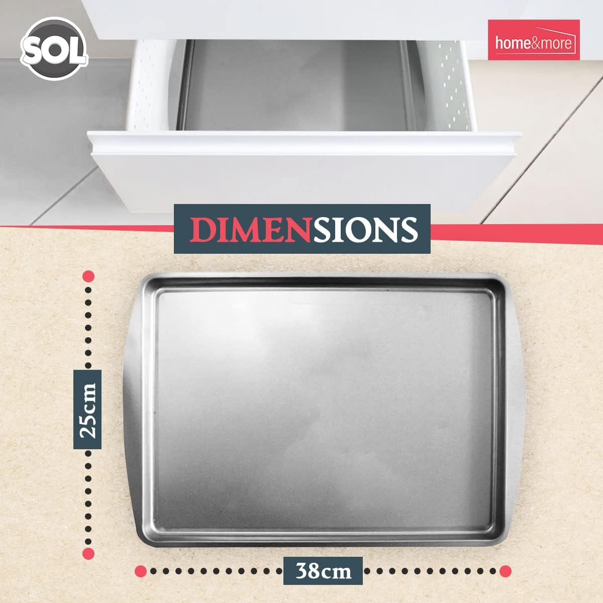 SOL 2Pk Everyday Large Oven Trays Set 38 X 25Cm | Durable Flat Stainless Steel Baking Trays for Oven | Baking Sheets Pan Cooking Trays for Oven | Bakeware Tins and Trays | Baking Tins image number 4