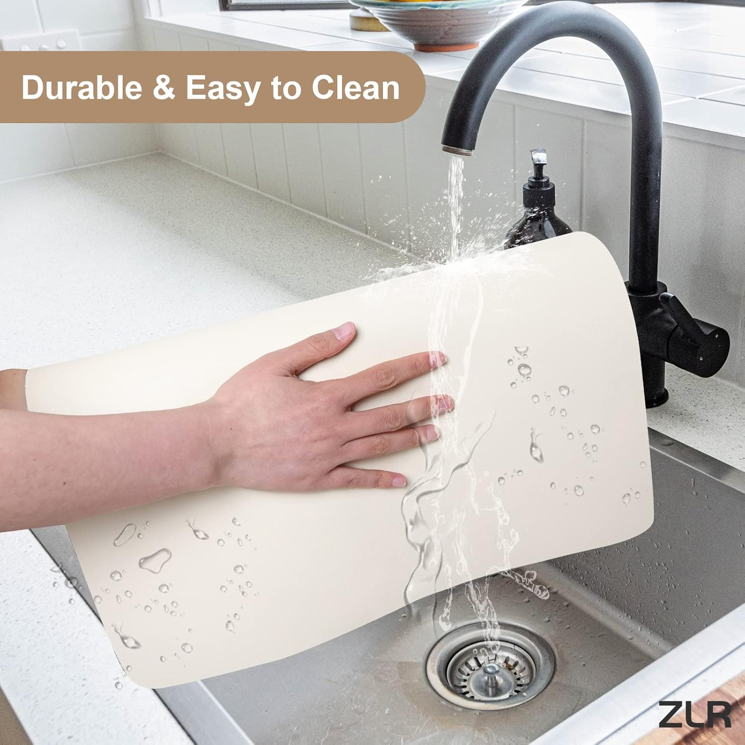 ZLR Coffee Mat - 16" X 20" Large Kitchen Absorbent Mat for Countertop - Easy to Clean Coffee Bar Mat for Espresso Machine, Dish Drying and Spill Protection - Creamy