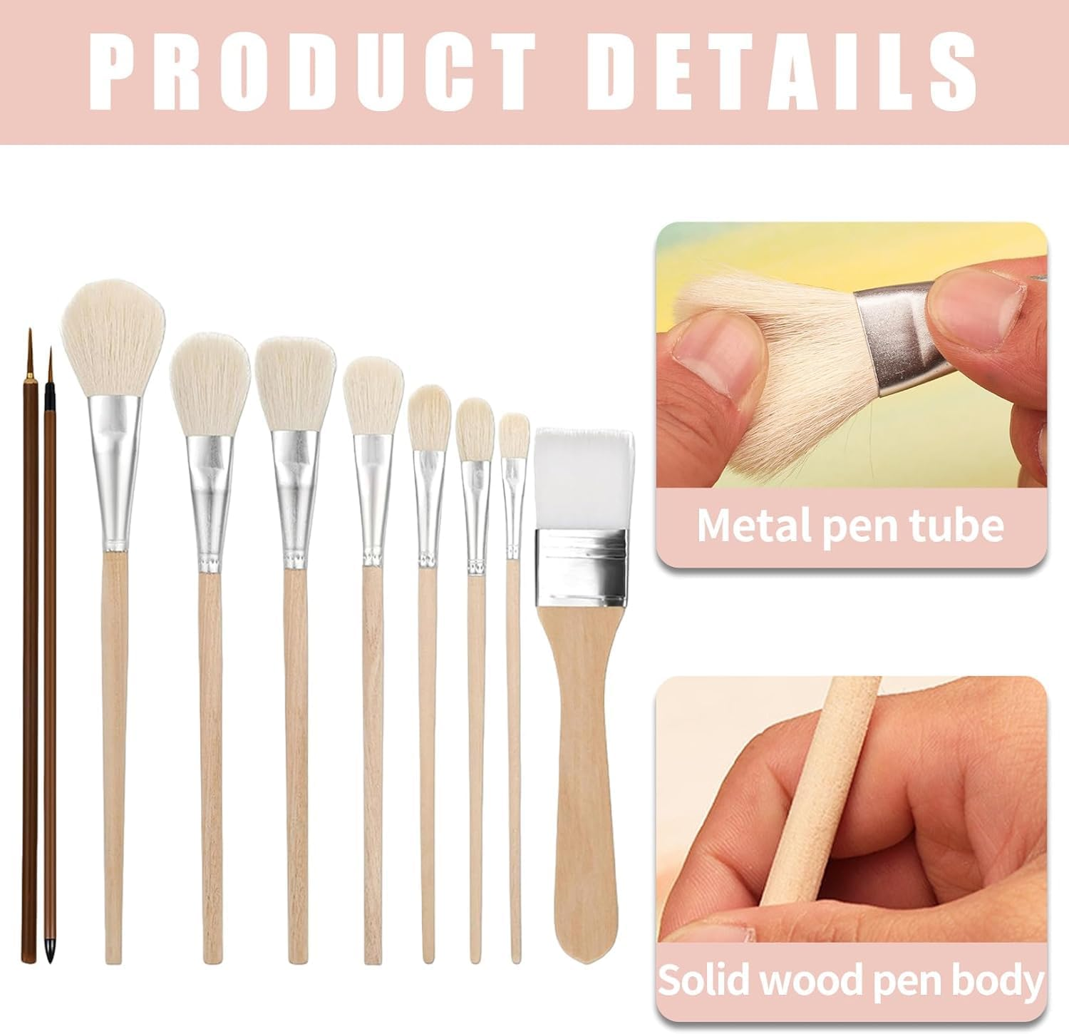 10Pcs Paint Pen Wool Brush Pottery Art Gilding Brush Acrylic Gold Leaf Brush Goat Hair Blending Brush,Art Paint Brush Nylon Painting Brushes with Wooden Handle,Art Paint Brushes Nylon Painting Brush