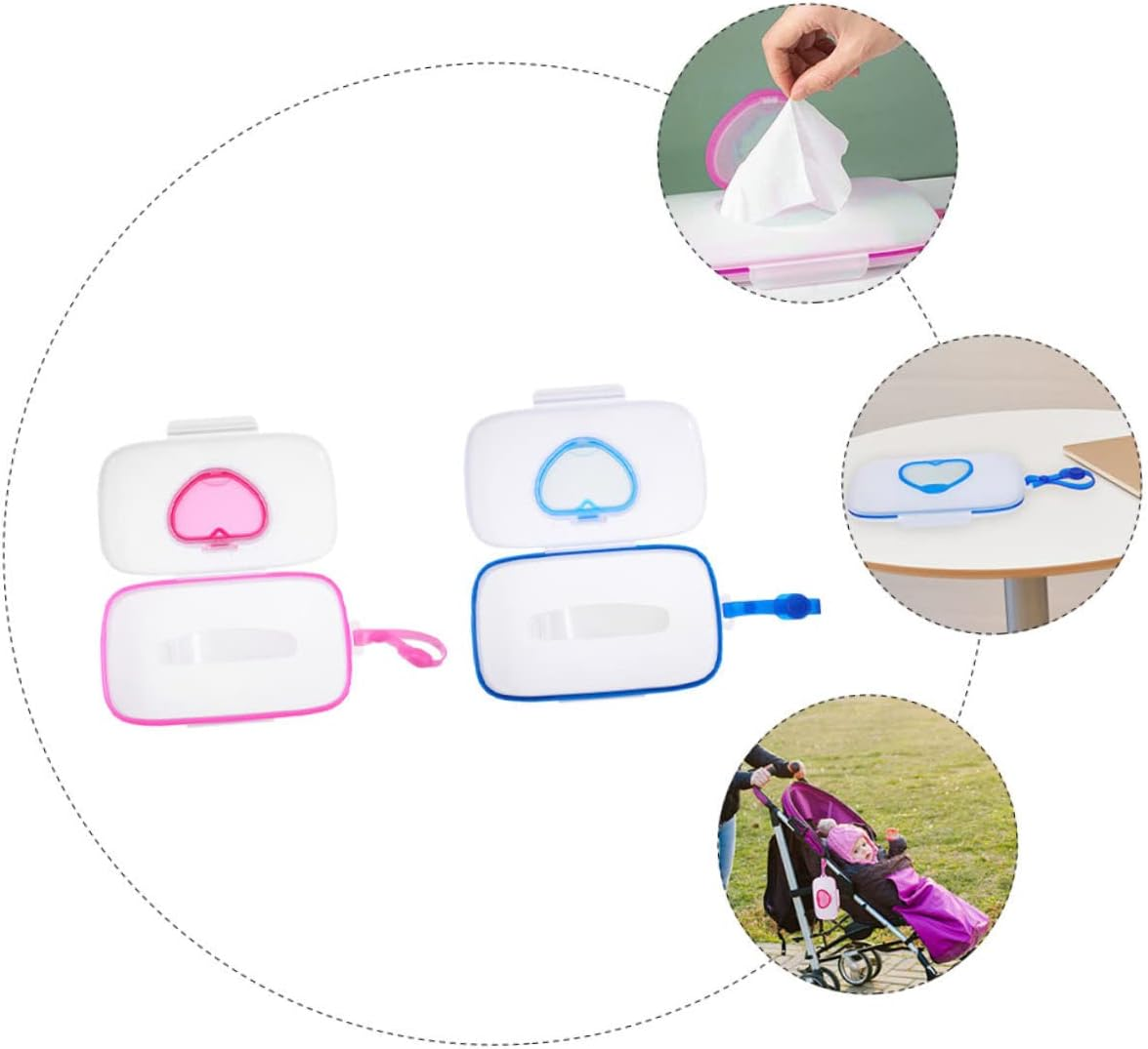 Generic Portable Baby Wet Tissue Case 2Pcs Set Reusable Wipe Holder Sealing Lids Heart Design White Pink White Blue for Outdoor Use image number 5