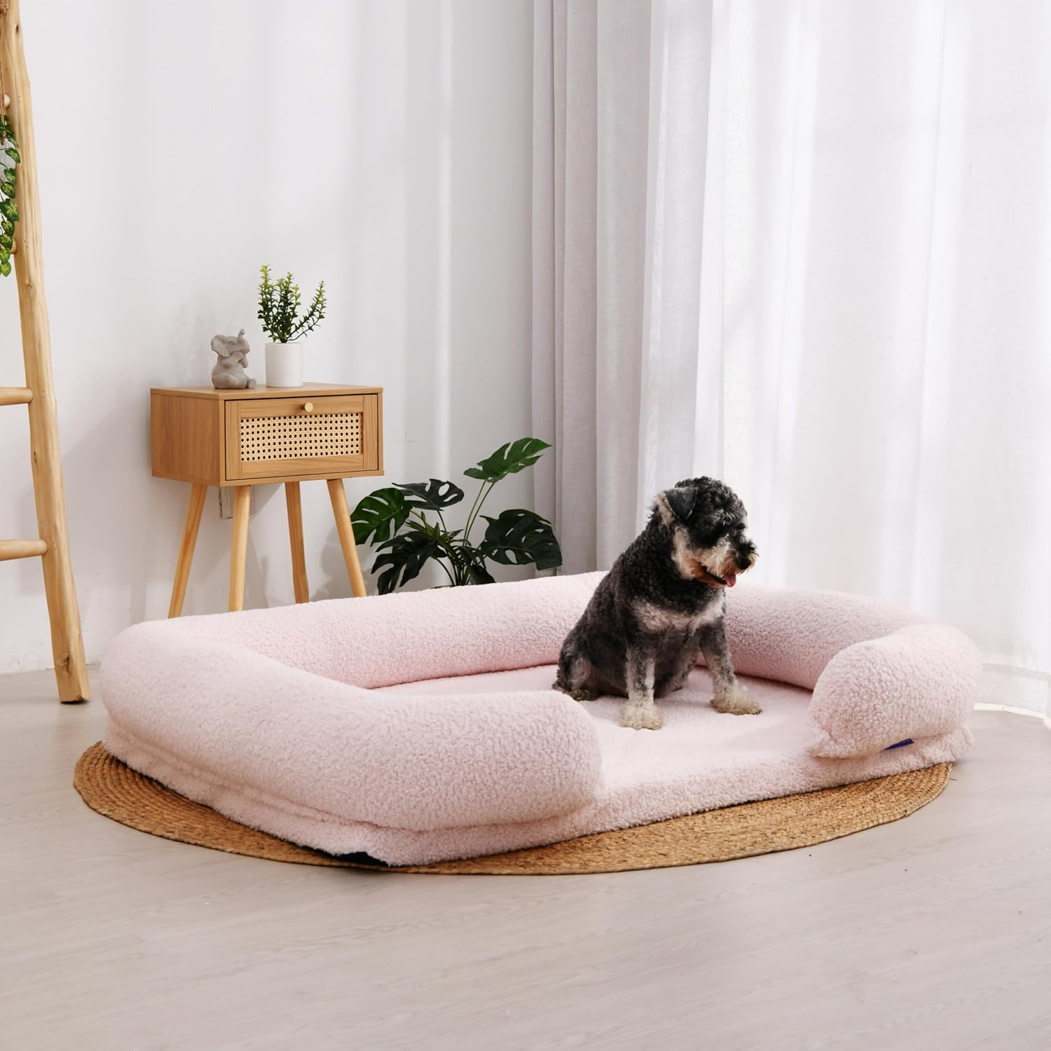 Charlie'S Boucle Style Ultra - Soft Teddy Fleece Orthopedic Memory Foam Calming Dog Cat Pet Sofa Bed Head and Neck Support - Cream Large 120X89X6Cm+15Cm
