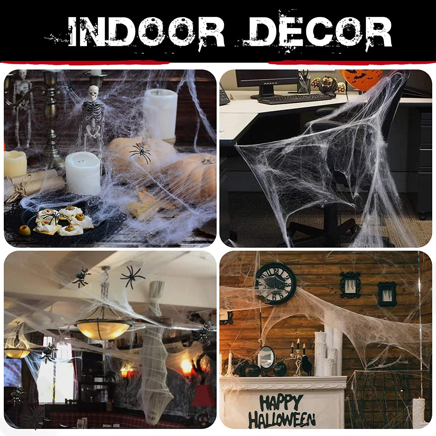 130Sqm Halloween Spider Webs Decorations with 150 Extra Fake Spiders, Super Stretchy Cobwebs for Halloween Decor Indoor and Outdoor image number 1