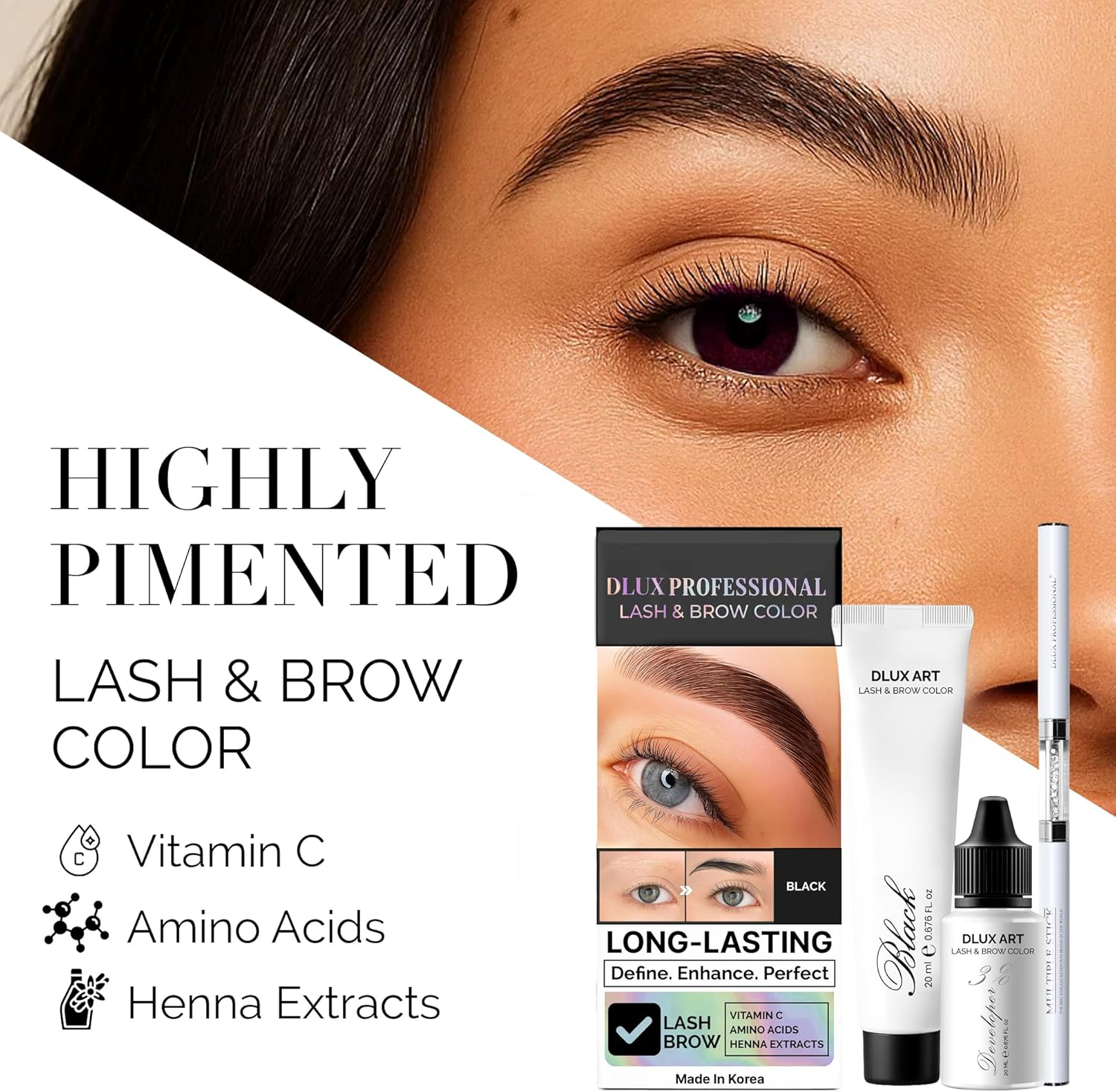 Korean Eyebrow Color Kit Black&ndash; Professional Brow Color for Women, Eyebrow Color for Natural Looking Brows, Long-Lasting Brow Color for Salon & Home image number 1