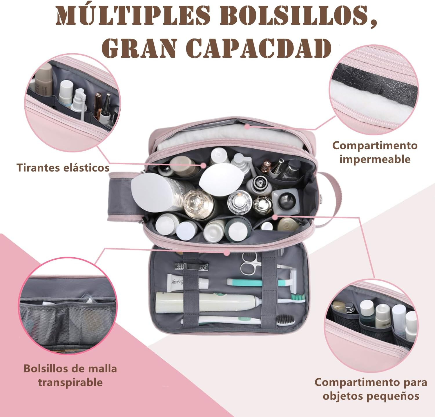 Travel Cosmetic Bag, Makeup Bag with Waterproof Zipper, Portable Makeup Brush Organizer for Women, Small Multifunctional Cosmetic Bag image number 3