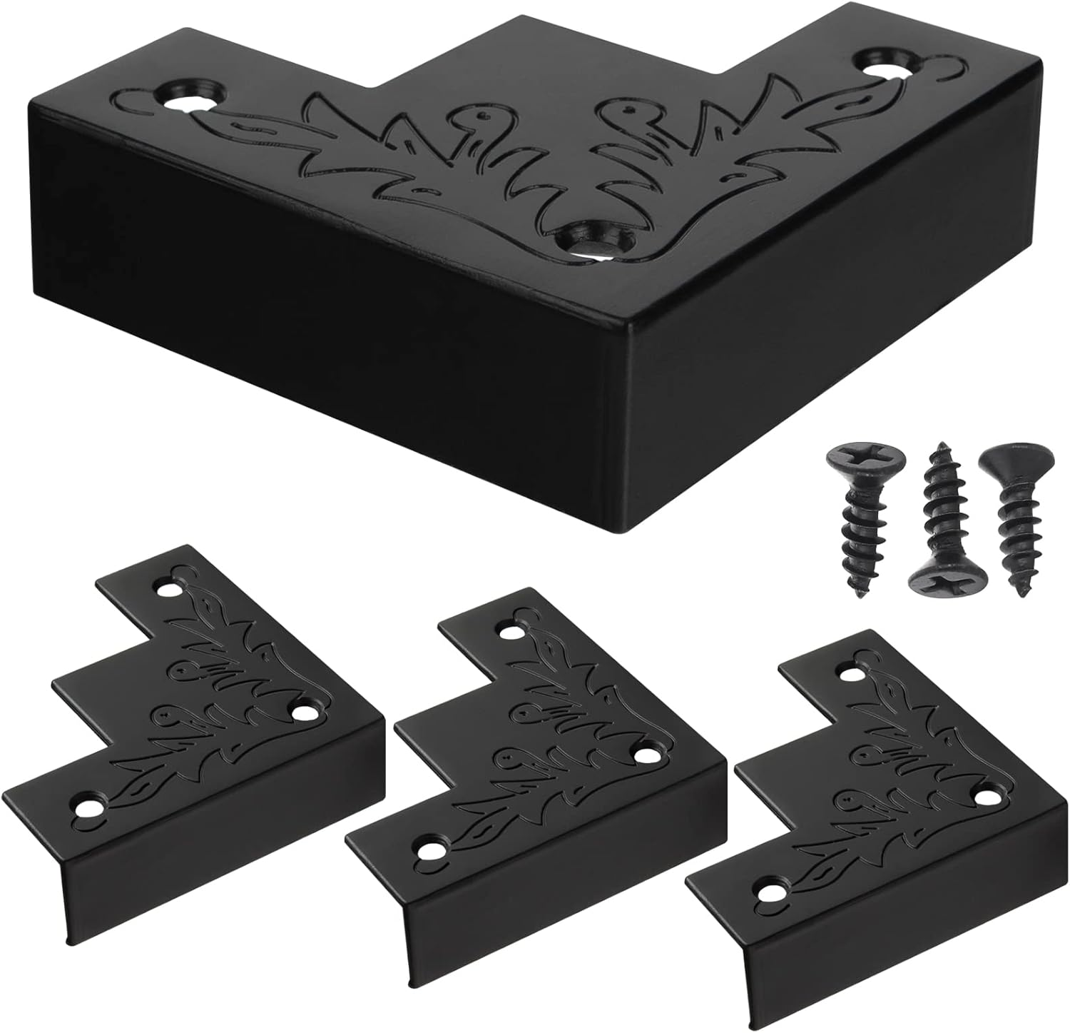 85MM Decorative Corner Brackets for Wood Furniture 4 Pack, Large Black Metal Corner Protector for Sliding Barn Door Table Desk Antirust Zinc Alloy Cover Guard with Screws image number 5