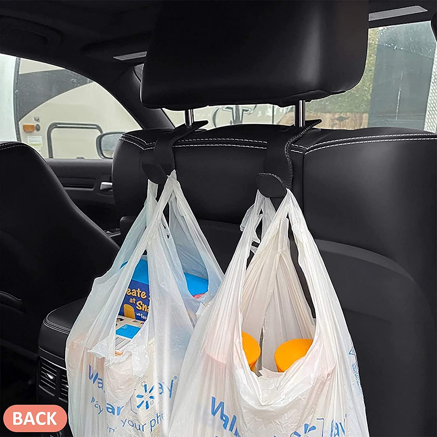 2 Pack Leather Car Headrest Hooks, Car Back Seat Headrest Hanger Vehicle Leather Storage Hook for Purse Handbag Umbrella, Vehicle Organizer Storage Gadgets Accessories(Black Set of 2) image number 1