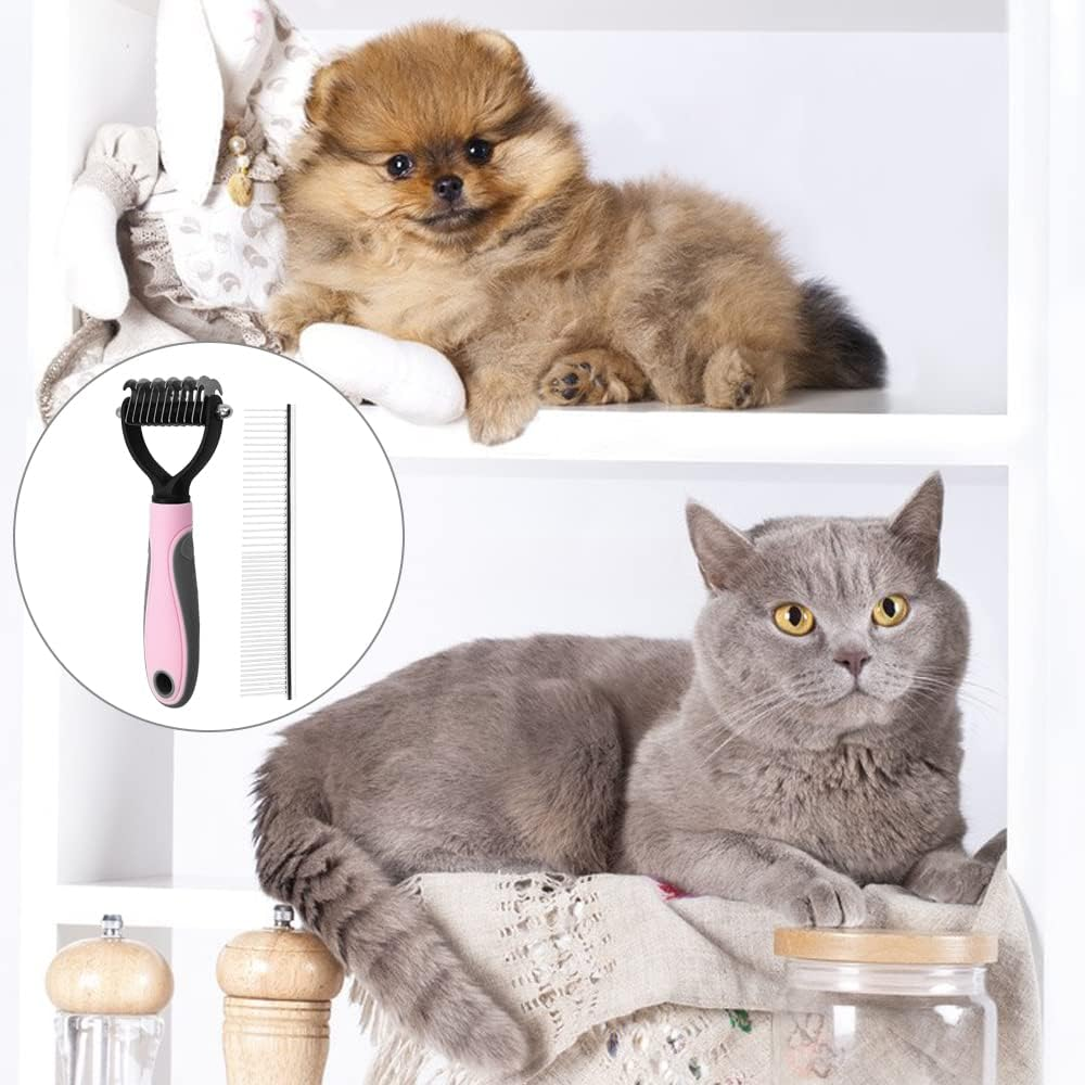 Maxin 1Pcs Pet Undercoat Rake& 1Pcs Dog Cat Comb- Matt Splitters for Dogs, Cats, Rabbits, Long Haired Pets and Knots and Dematting Comb for Pet Grooming (Small 6+11 Teeth Design &16Cm Density Comb) image number 4