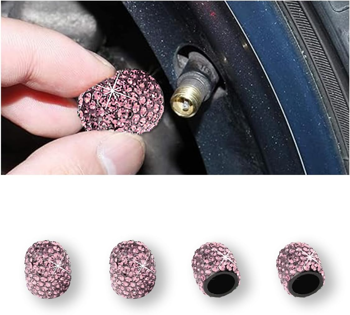 4Pack Car Crystal Rhinestone Tire Valve Caps, Handmade Car Tire Valve Stem Caps, Attractive Dustproof Bling Car Accessories, Universal for Cars, Suvs, Bike, Trucks, Motorcycles (Purple)