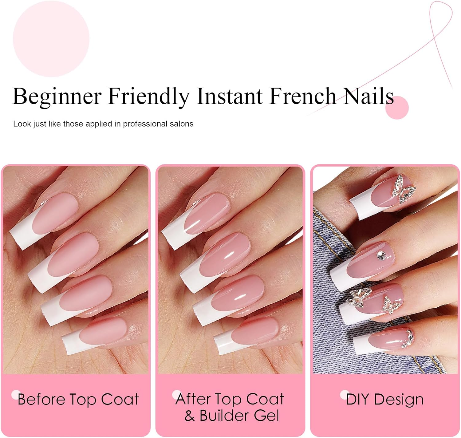 CANVALITE French Tip Press on Nails - 300Pcs Pre-Colored Quick and Easy Press on Nails Long Square Fake Nails with Designs DIY Gel Tips for Nails, Pink White image number 5