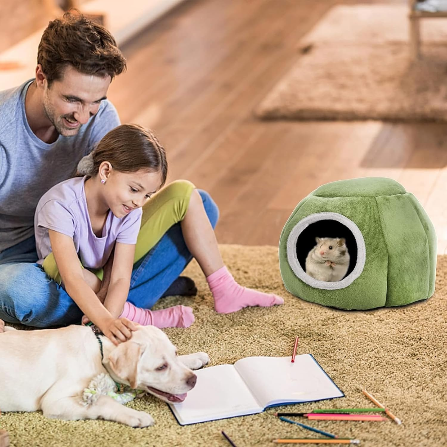 Guinea Pig Hideout, Tree Stump Design Pet Tent, Cosy Guinea Pig Bed for Small Animals, Semi-Closed Accessories, Warm Pet Cave for Rabbits Hamsters Chinchillas image number 1