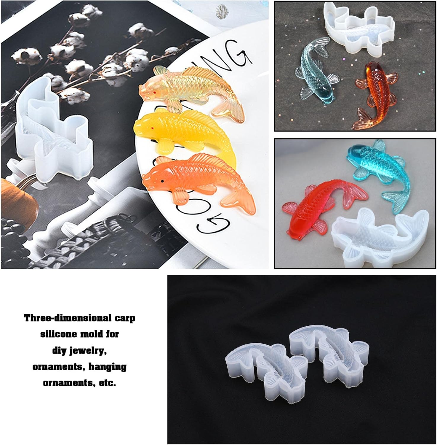 Ecsing 5Pcs 3D Koi Fish Silicone Resin Mould Koi Fish Tank Decor Simulation Resin Mould Resin Fish Mould Accessories for DIY Making image number 1