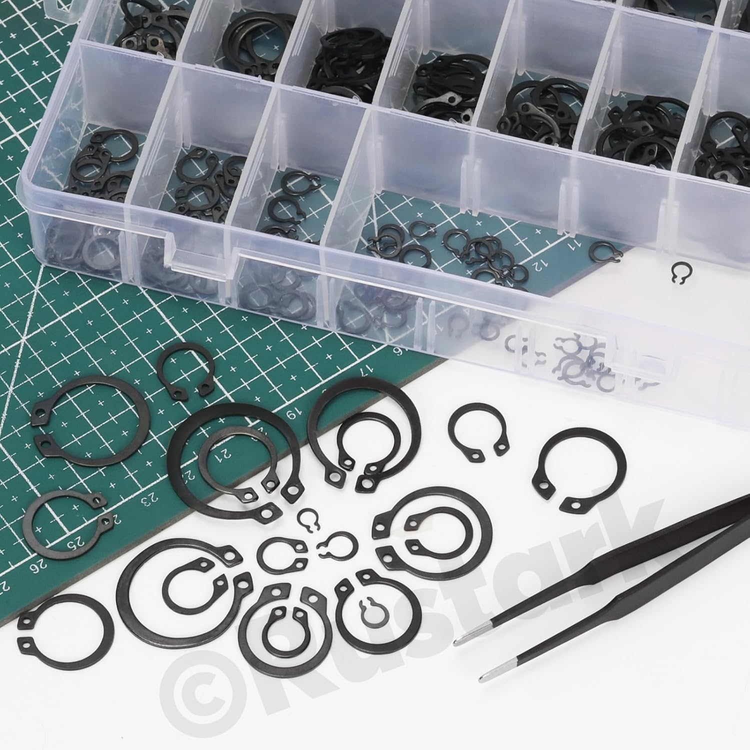 266Pcs 21 Sizes Black External Snap Rings Assortment Kit with Tweezers Alloy Steel External Retaining Rings Circlip Snap Retaining Clip Rings C-Clips Snap Ring Set for Axle Shaft Parts image number 1