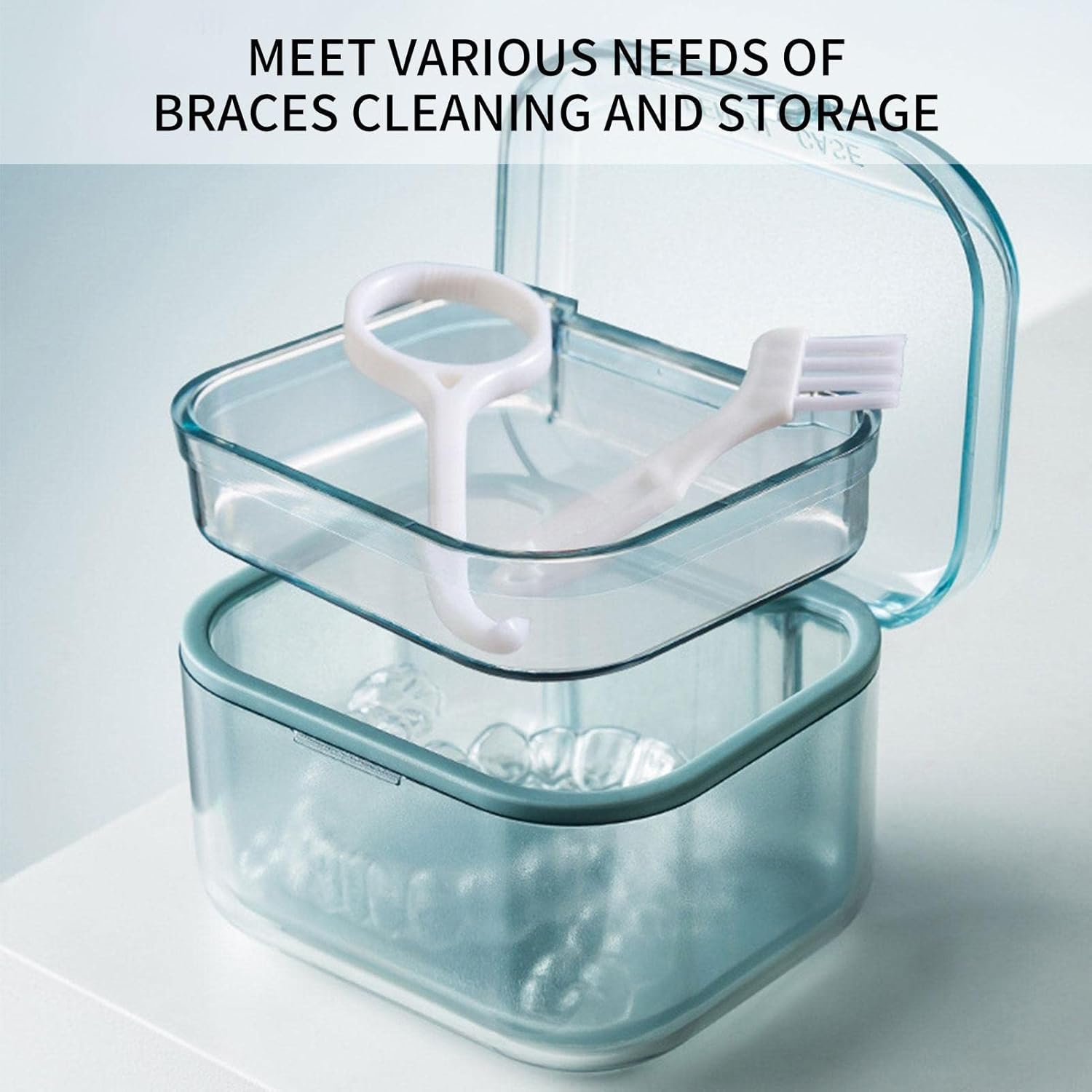 False Teeth Container,Denture Cleaning Case - Denture Box with Strainer, Night Cleaner Denture Bath Box for Retainer, Mouthguard, False - Black image number 2