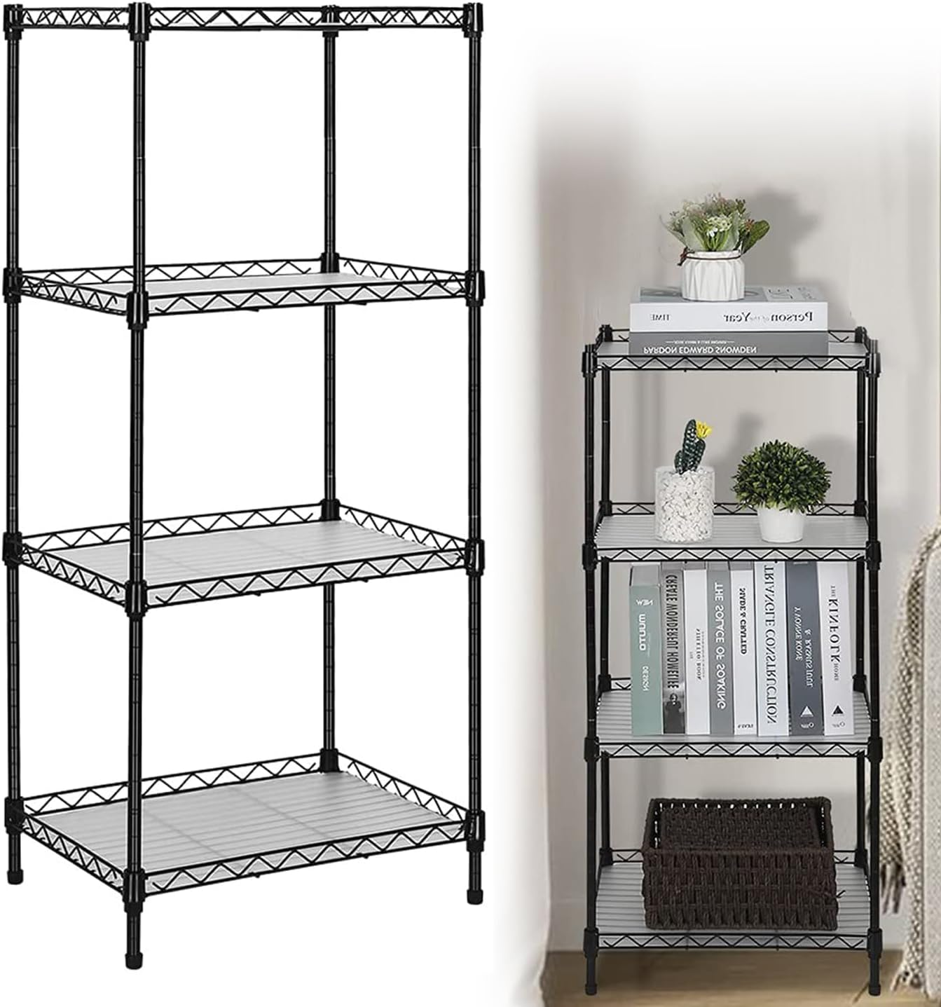 SIMTWO 4-Tier Storage Shelving Unit, Adjustable Garage Storage Shelves, Heavy Duty Kitchen Storage Rack Wire Shelf Unit(107X55X30Cm) image number 5