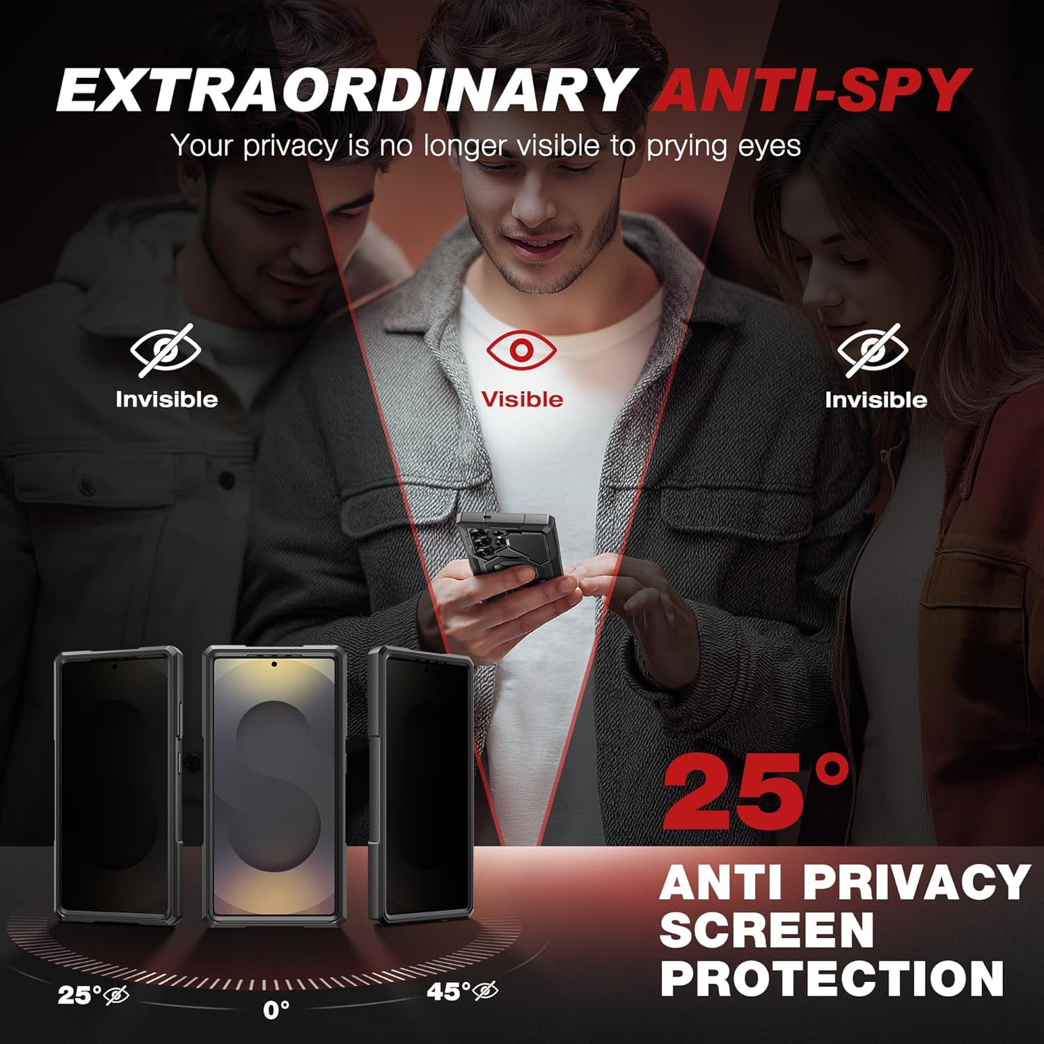 TONGATE Magnetic Stand for Samsung Galaxy S25 Ultra Case with Privacy Screen Protector, [Compatible with Magsafe] [Military Drop Protection] S25 Ultra Case with Camera Cover & Belt Clip, Black Privacy image number 5