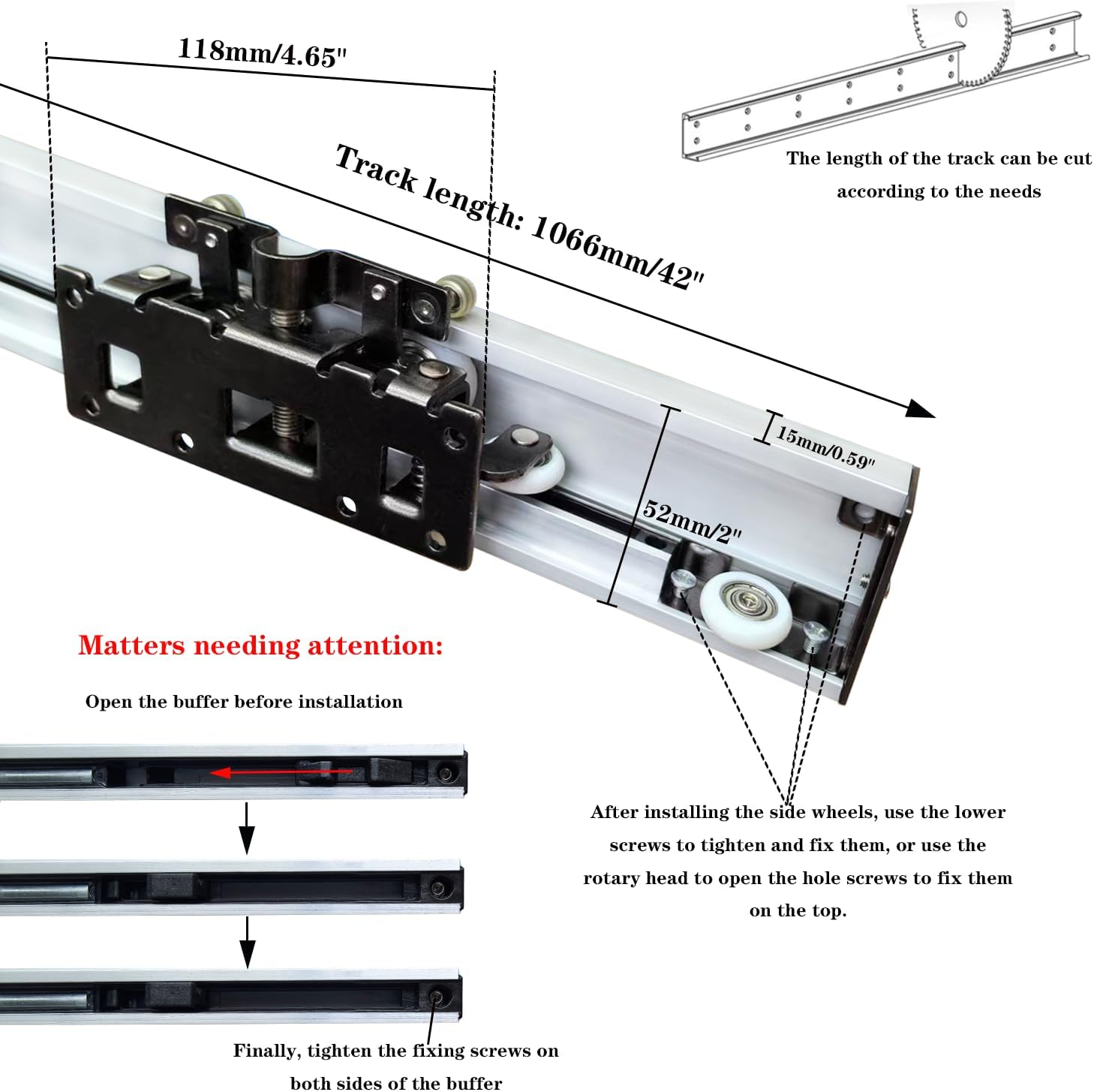 ADYAWEN 1066Mm Concealed Sliding Barn Door Hardware with Soft Close Mechanism, Wall Mount System, No Floor Track，Aluminum(Door Is Not Included) image number 3