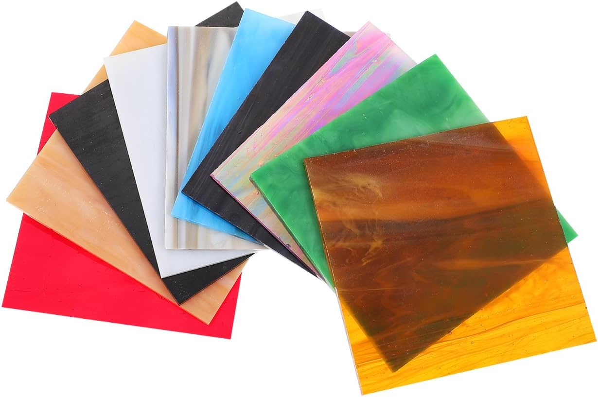 SHINEOFI 10Pcs Stainless Steel Mica Glass Sheets - Assorted Colors for DIY Cathedral Arts Projects with Water Ripple Texture image number 3