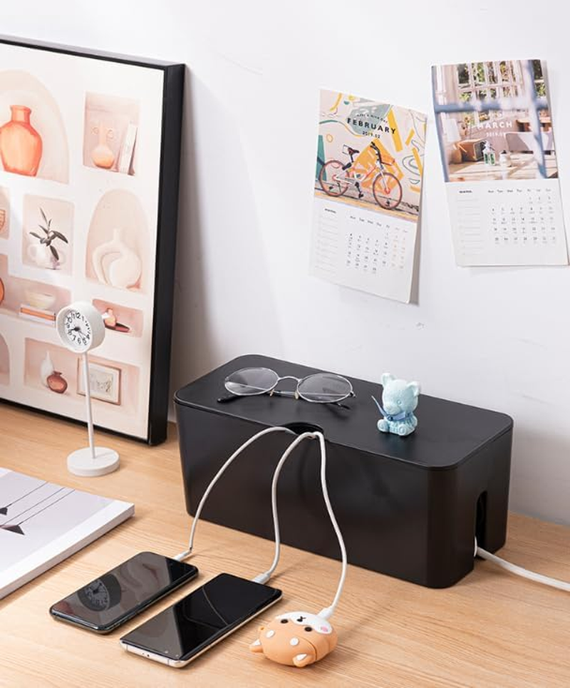 2 Pack Cable Management Box with Lid, Floor Outlet Hider and Cord Organizer for Desk, TV, Computer, USB Hub Systems, Cover Box to Hide Power Strips, Cords, and Surge Protectors image number 4