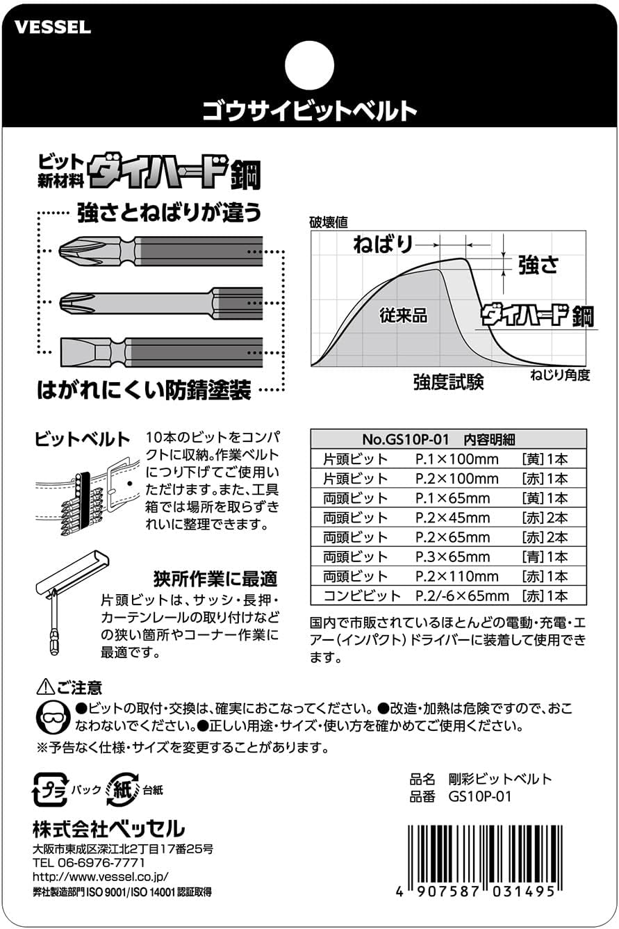 Vessel GS10P-01 40 V Compatible Rigid Bit Belt Holder, Holds 10 Commonly Used Sets image number 3