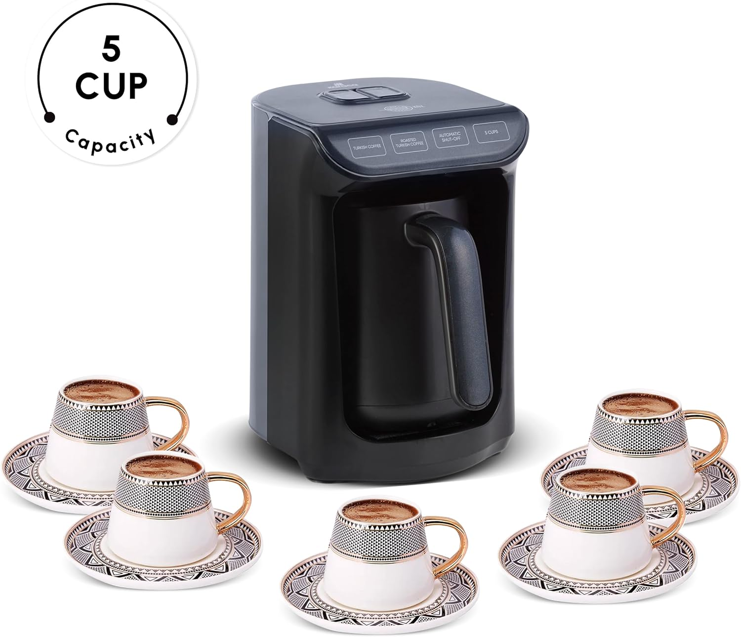 KARACA Hatır Roast Turkish Coffee Maker, Shiny Black, 5 Cup Capacity, High Foam, 535 W, Voice Warning System, Light Warning System, Measuring Spoon, Easy Cleaning image number 1