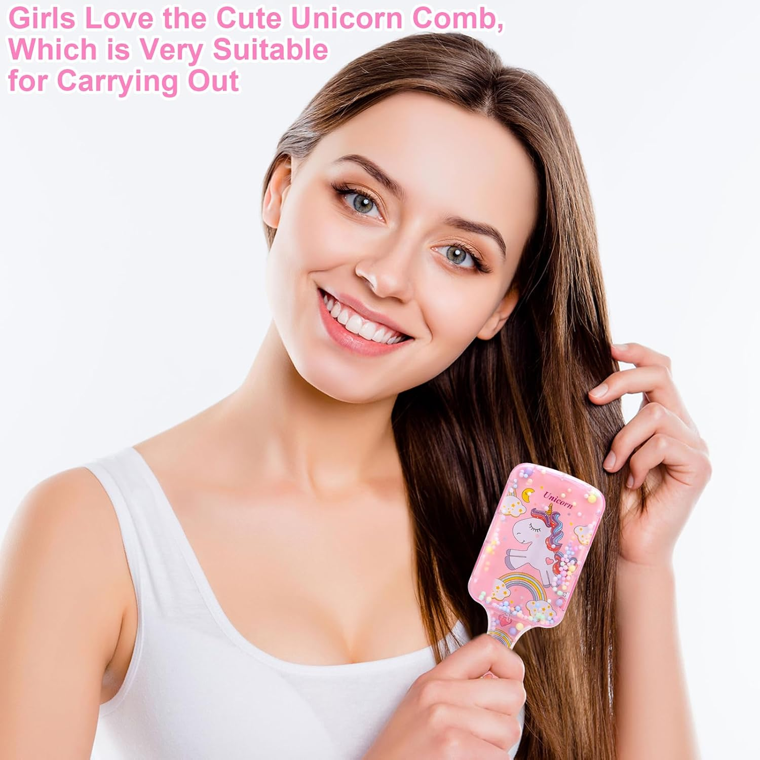 Dusaniyali Pack of 2 Children'S Hair Brushes, Unicorn Hair Brush, Girls Cartoon Hair Brush, Children, Toddlers, Detangling Brushes, Hair Brush, Children, Dry and Wet Hair Brush with Rainbow Sequins image number 5