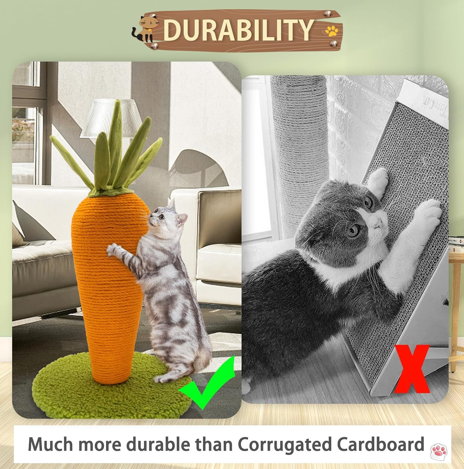 AUSCAT Cat Scratching Post, Cute Carrot Scratching Post, Nature Sisal Cat Scratcher for Indoor Cats and Kittens image number 1