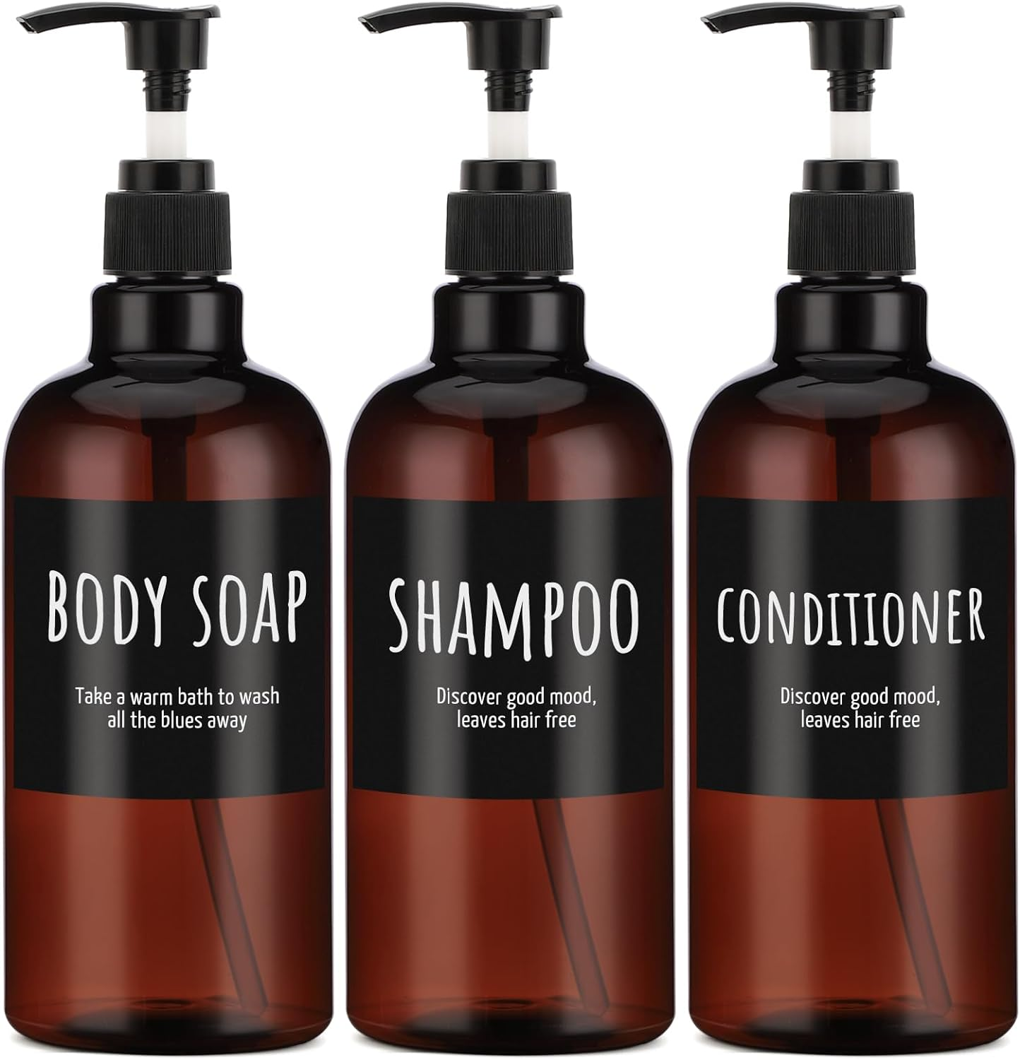 Segbeauty 32Oz Refillable Shampoo Bottles, Empty Shampoo and Conditioner Bottle with Pump, 3Pcs 1 Liter Lotion Dispenser for Body Soap Conditioner, Labeled Brown Plastic Press Dispenser