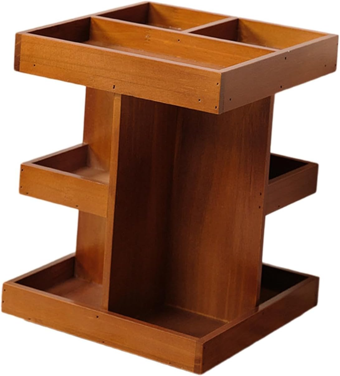 Kokiya Organizer Rotating Cosmetic Storage Box, Retro Design Cosmetic Rack, Wooden Makeup Holder for Home,Bathroom,