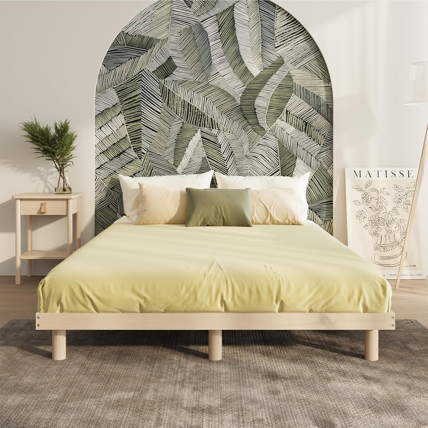 Oikiture Double Bed Frame with Wooden Bed Base and Solid Wood Frame Platform Bed image number 1