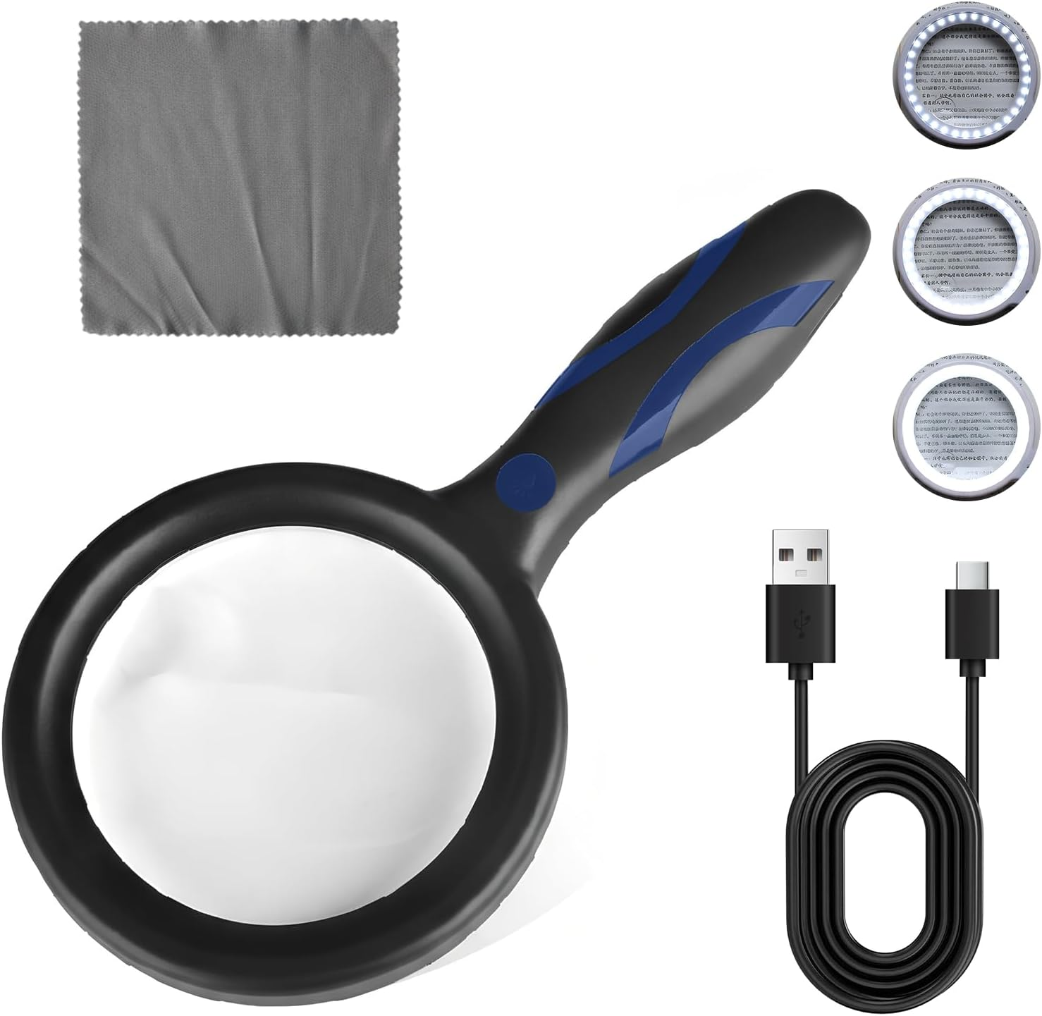 Large Magnifying Glass with Light, Reading Magnifier with Light for Seniors, Double 13X Illuminated Magnifying Glass with 33 Leds, USB Rechargeable, Handheld Magnifier for Seniors, Children, Jewelers image number 1