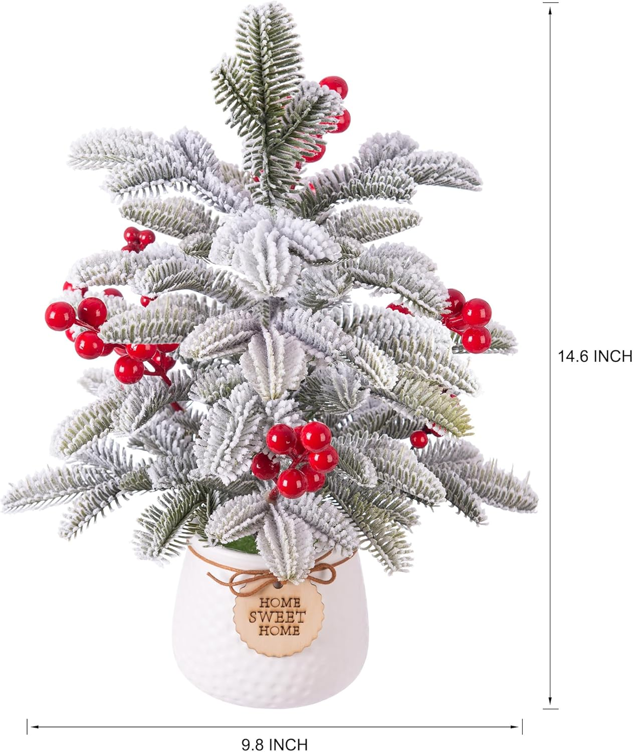13 Inch Artificial White Christmas Tree with Lights Winter Indoor Tabletop Decor,Prelit Small Xmas Pine Tree and Realistic Berries Stems for Home Centerpiece Mantel Decor(White Basin) image number 2
