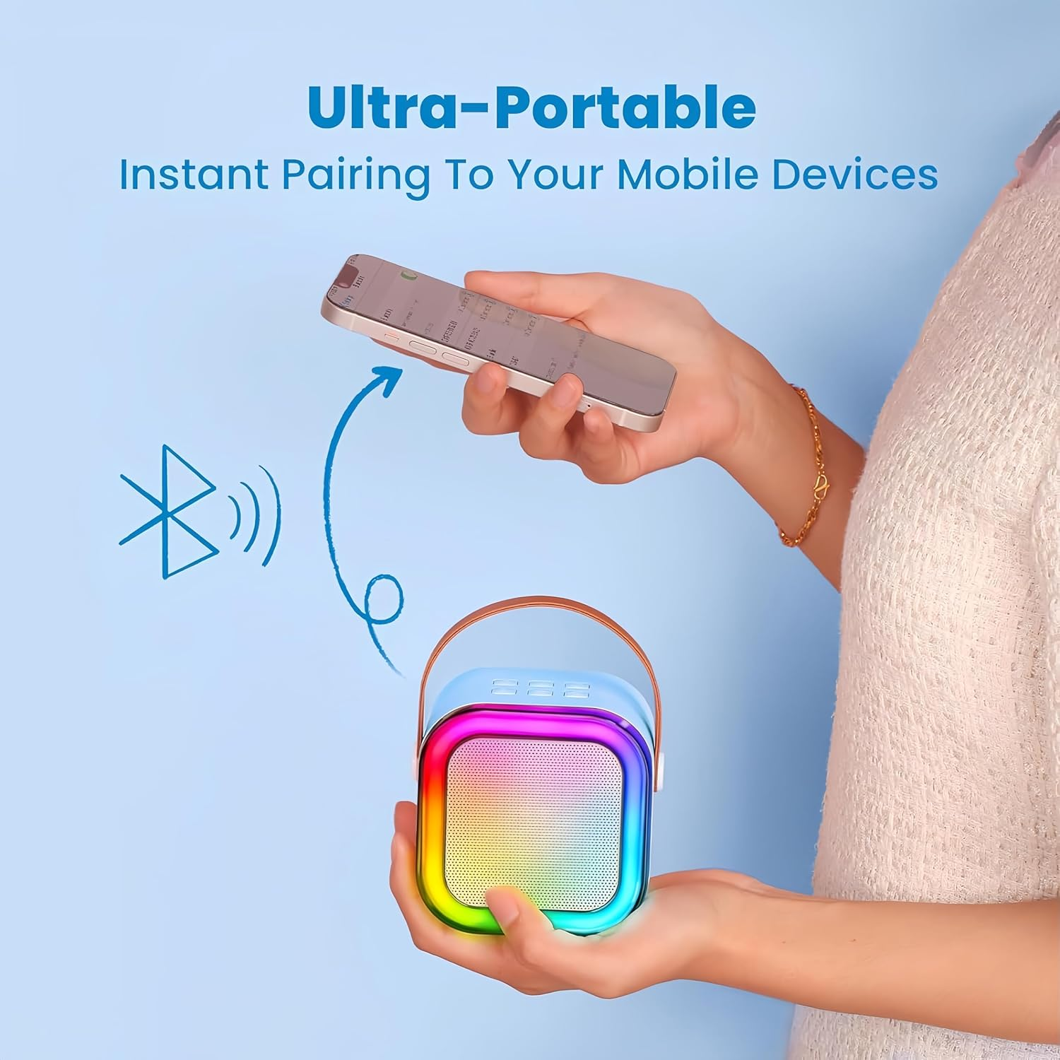 Mini Karaoke Machine for Kids, Birthday Gifts Toys for Girls Boys Friends Age 3-12+, Portable Bluetooth Speaker with 2 Wireless Mics, Karafun Premium Songs Family Home Party (Blue) - Blue image number 3