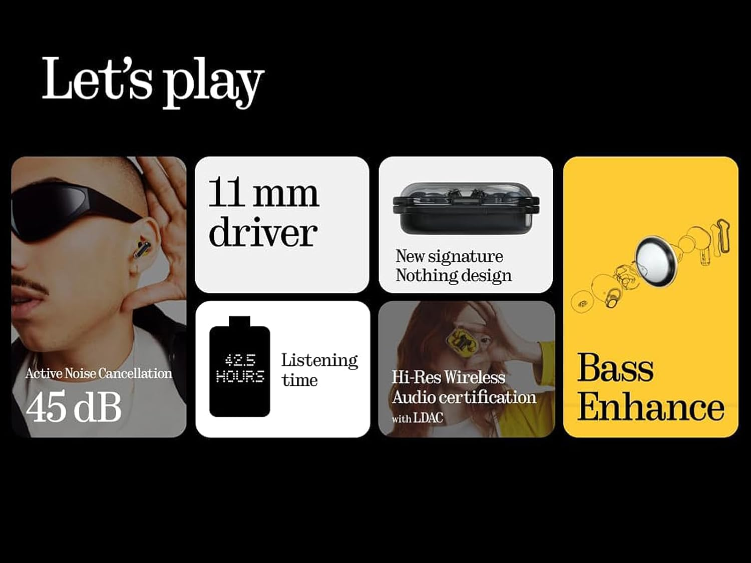 Nothing Ear (A) Earbuds Yellow, with Chatgpt Integration, 45 Db ANC, Bass Enhance Algorithm, up to 42.5 Hours Listening Time image number 2