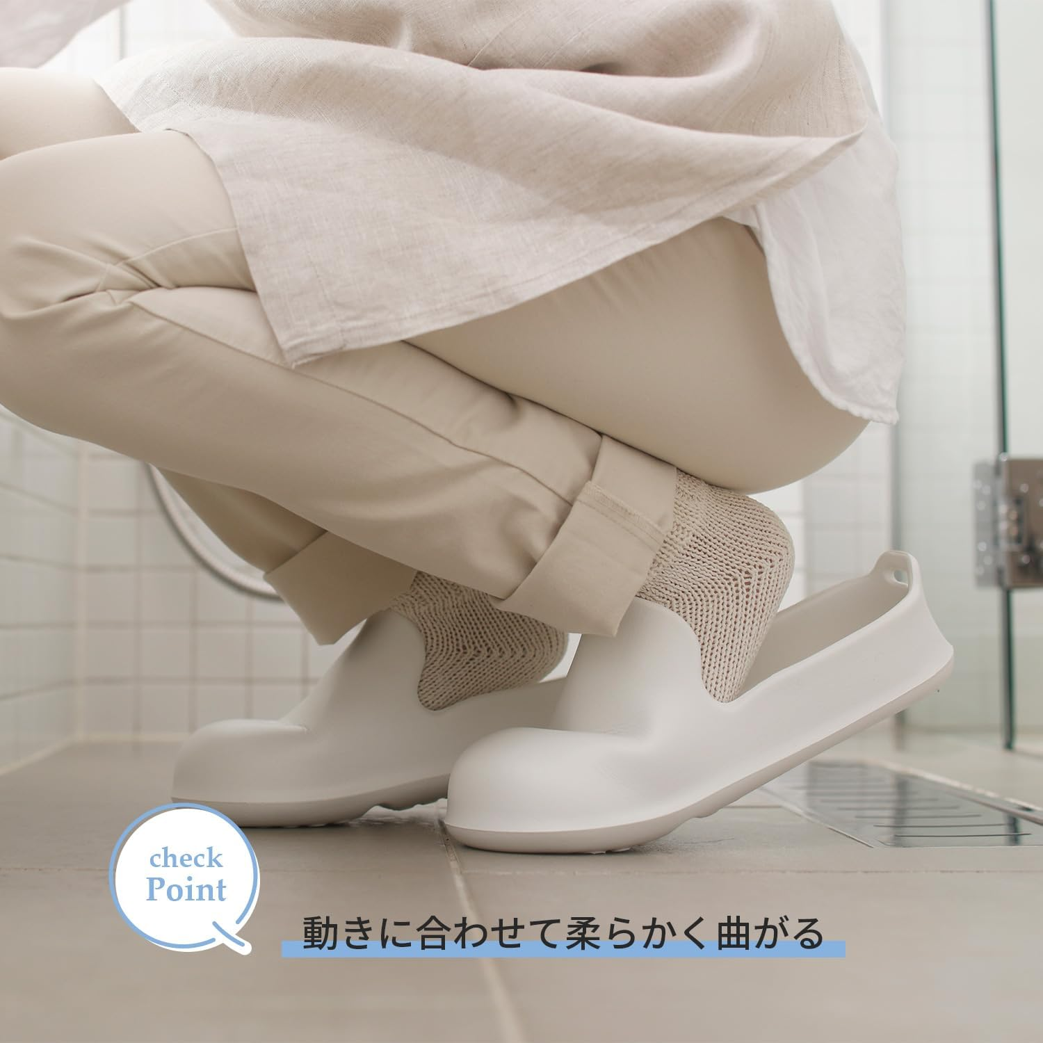 Marna JA090W Bath Slippers (With Hook Holes/White) Bath Boots, Bathroom Cleaning (Non-Slip, Bath Shoes), Floating Storage image number 1