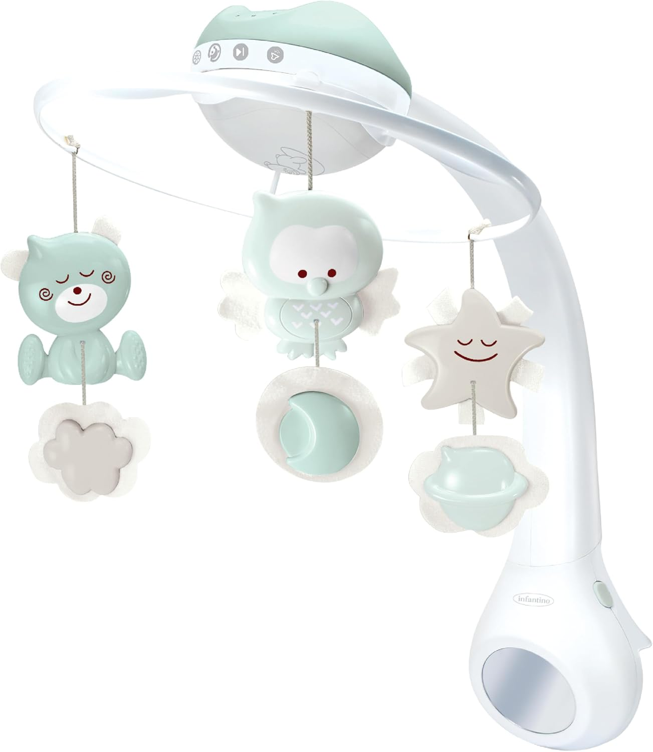 Infantino 3-In-1 Musical Mobile, Transformable Mobile into Projector and Night Light with Alarm Mode, 6 Integrated Melodies and 4 Sounds Nature, Sage