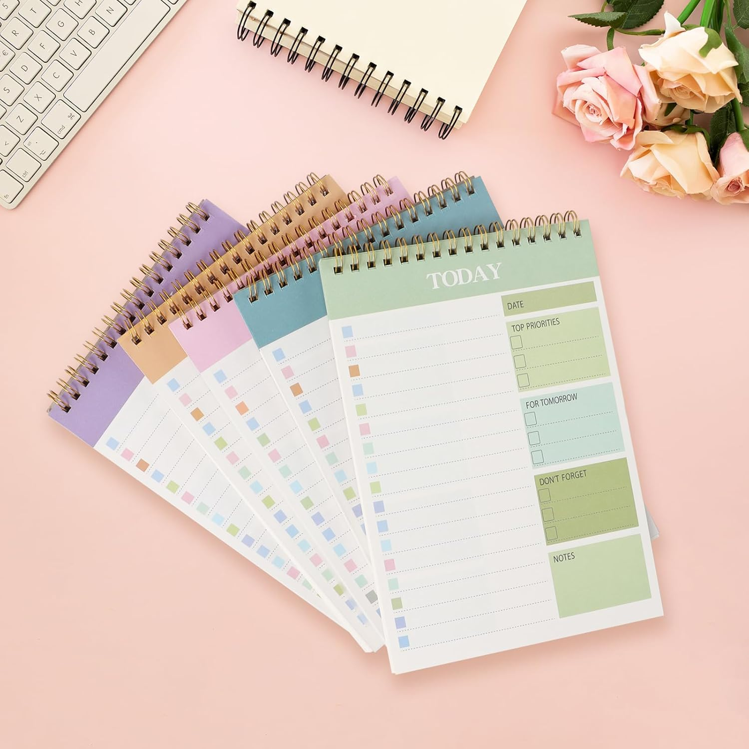 ZTOWOTO A5 Weekly Planner &ndash; 1 Pack Undated to Do List with Spiral Binding,50 Sheets Daily Planner Notepad with Task Checklist Tear-Off Sheets for School,Office, Home&ndash;Pink(8.7 * 5.7") image number 1