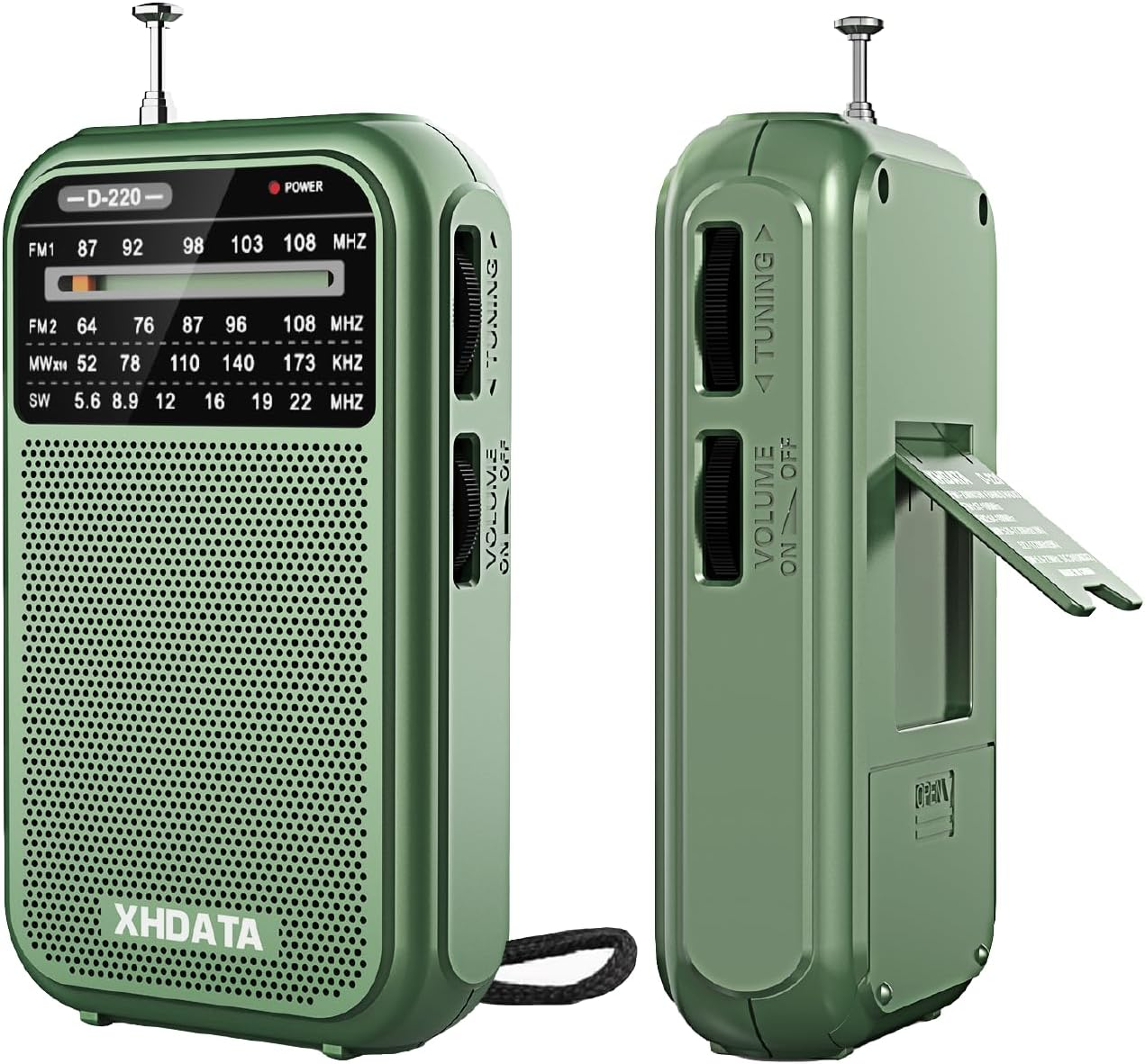 XHDATA D-220 FM Radio for Home Portable MW Shortwave Receiver Battery Operated Small Pocket Speaker Excellent Reception Emergencies Green