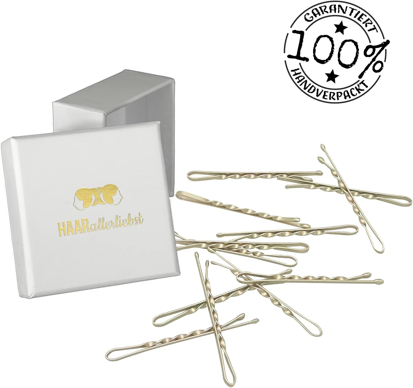 Haarallerliebst Twisted Hair Clips (Pack of 24) Gold Shimmer 5 Cm Ultra Hold Including Box for Storage image number 4