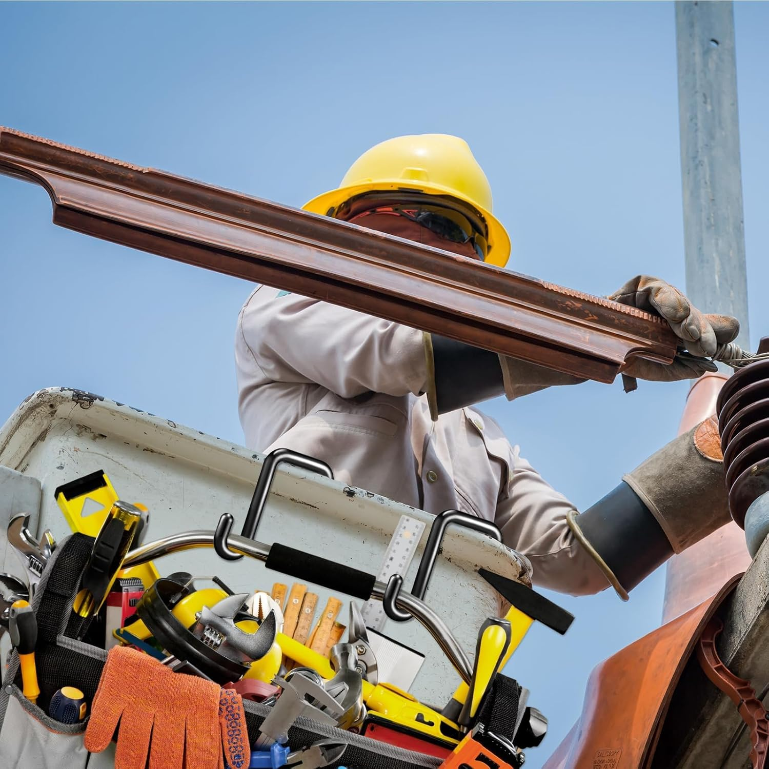 8 Pack Lineman Bucket Hooks Black Truck Blanket Hooks Fits for 3 Inches Aerial Buckets Lip Attach Tool Bags or Aprons Rated at 100Lbs Working Load Limit for Lineman and Bucket Use image number 4