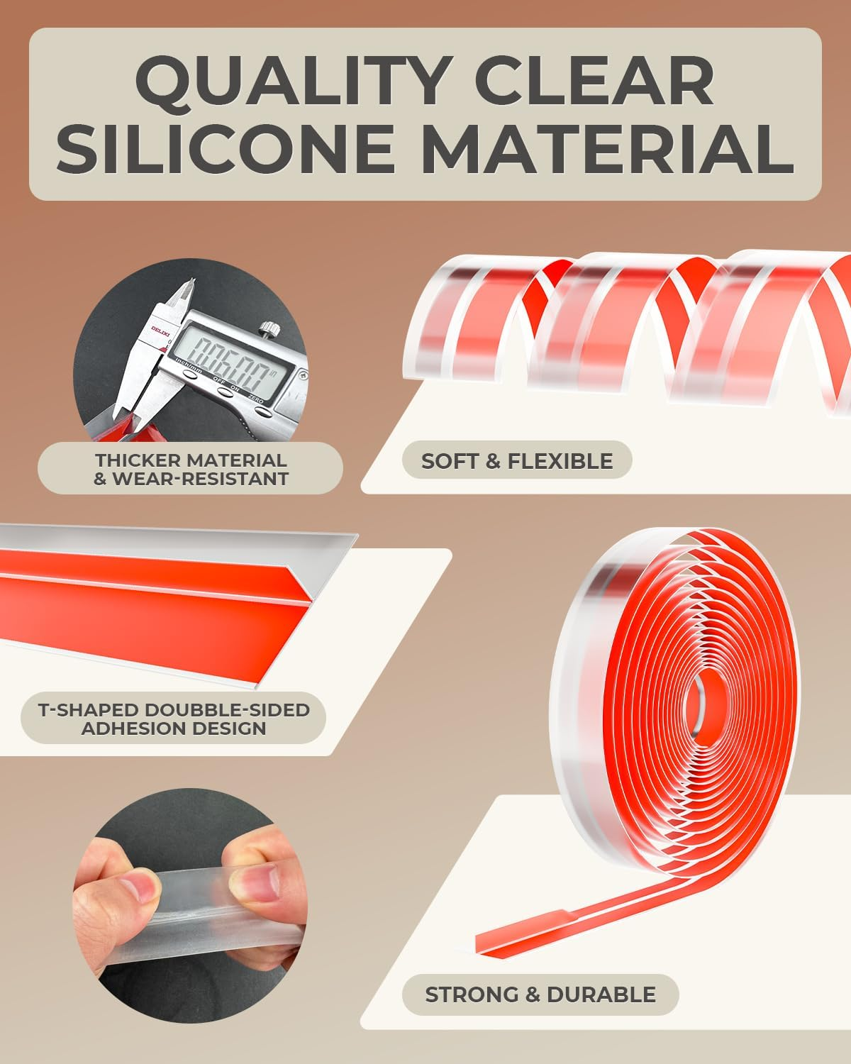 Cleangor T-Shaped Door Draft Stopper, Silicone Transparent Door Stickers, Home Essentials, Sound Insulation, Heat Cold Blockers, (Clear, 1.37 in X 19.7 FT) image number 3